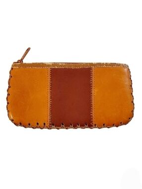 Leather Two-Tone Zippered Coin Purse Pouch